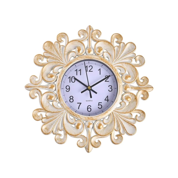 Beige Embossed Fleur De Lis Floral Design Clock Battery Operated - NWOB - Picture 1 of 8